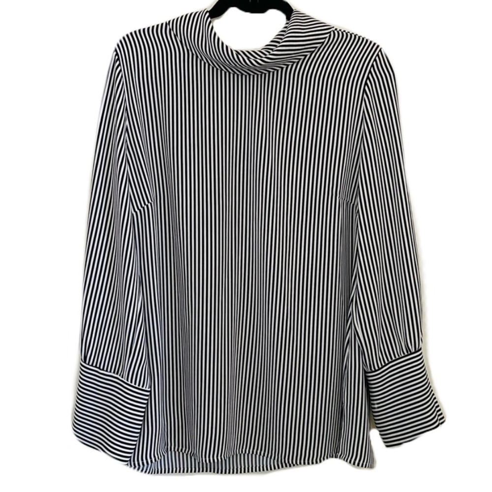 LAST CHANCE SALE! Chico’s Striped White and Black Mock Neck Blouse